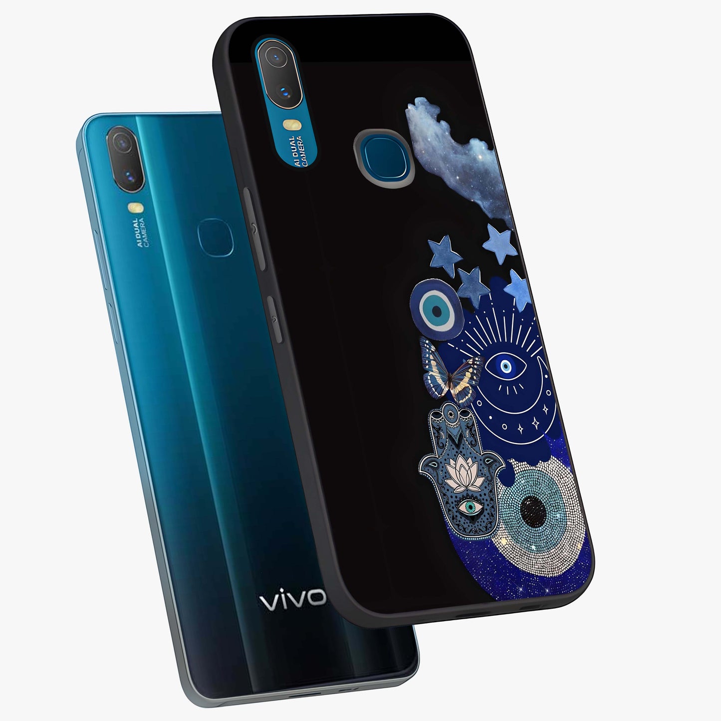 Galactic Charm Cluster Glass Case displayed in angled mockup highlighting luminous galaxy inspired design with dreamy aesthetic.