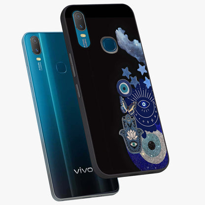 Galactic Charm Cluster Glass Case displayed in angled mockup highlighting luminous galaxy inspired design with dreamy aesthetic.