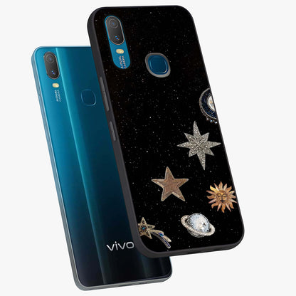 Galactic Charm Glow Glass Case displayed in angled mockup highlighting luminous galaxy inspired design with dreamy aesthetic.