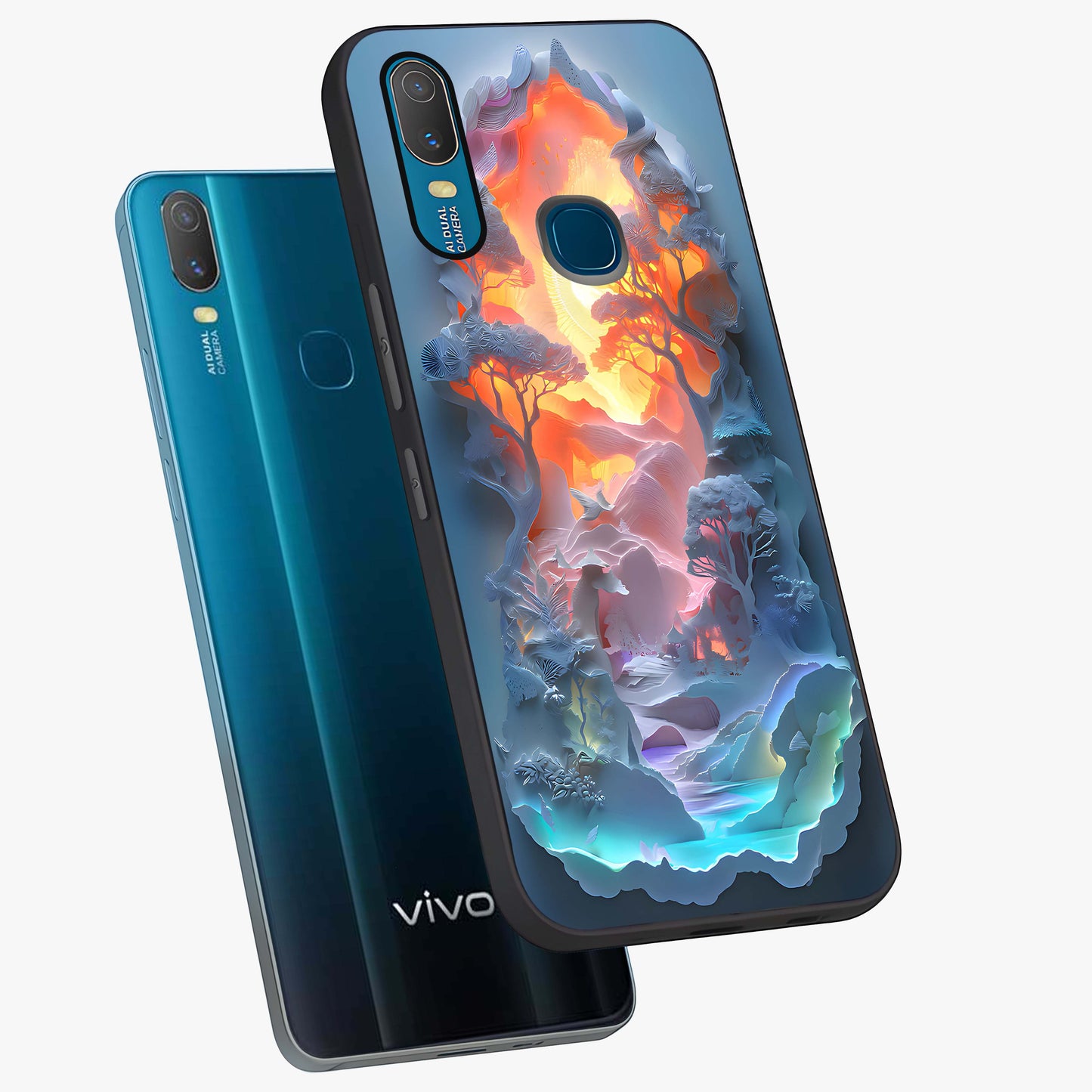 Glow Forest Portal Glass Case displayed in angled mockup highlighting mystical forest design with magical glowing aesthetic.