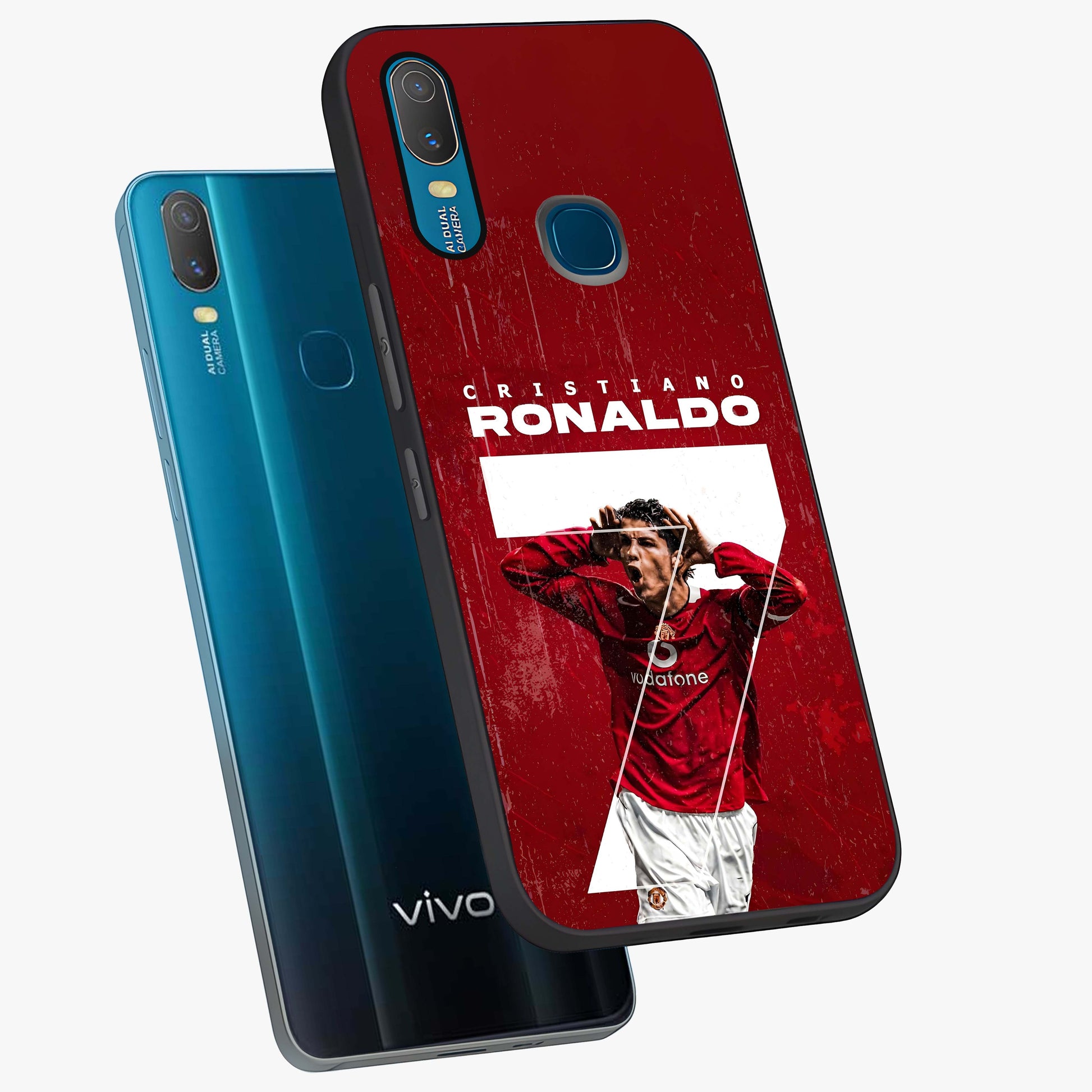 Goal Celebration Legacy Glass Case displayed in angled mockup highlighting energetic sports celebration design with bold athletic theme.