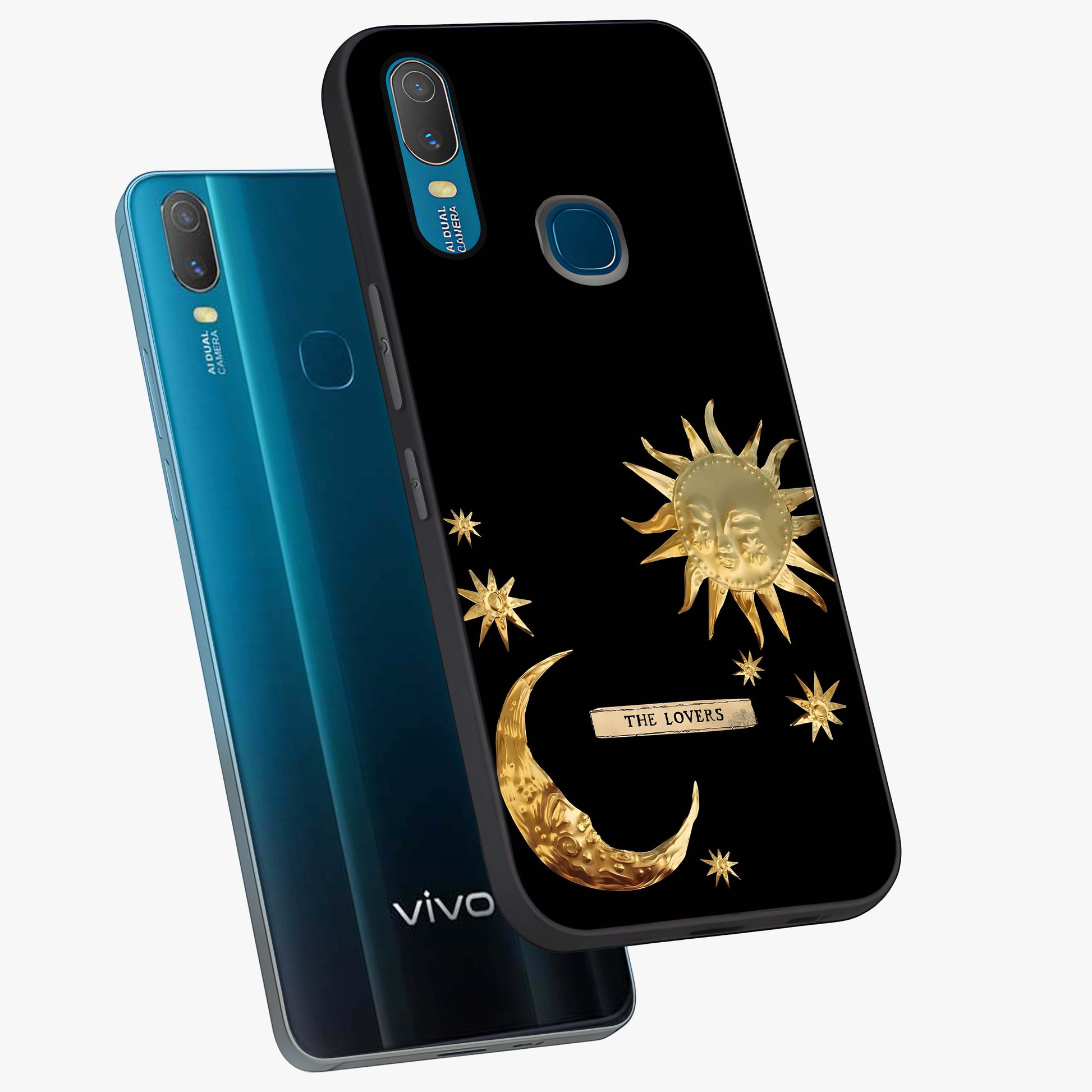 Gold Sun Blush Glass Case displayed in angled mockup highlighting radiant sun design with warm golden aesthetic.
