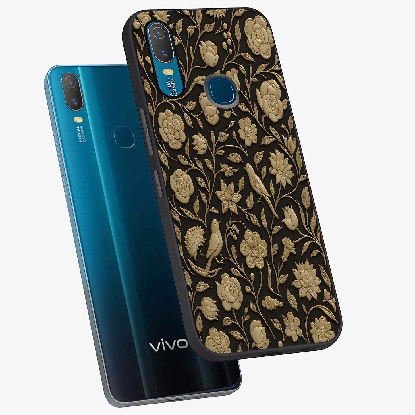 Golden Evil Eye Mandala Glass Case displayed in angled mockup highlighting protective evil eye symbol with golden mandala design.