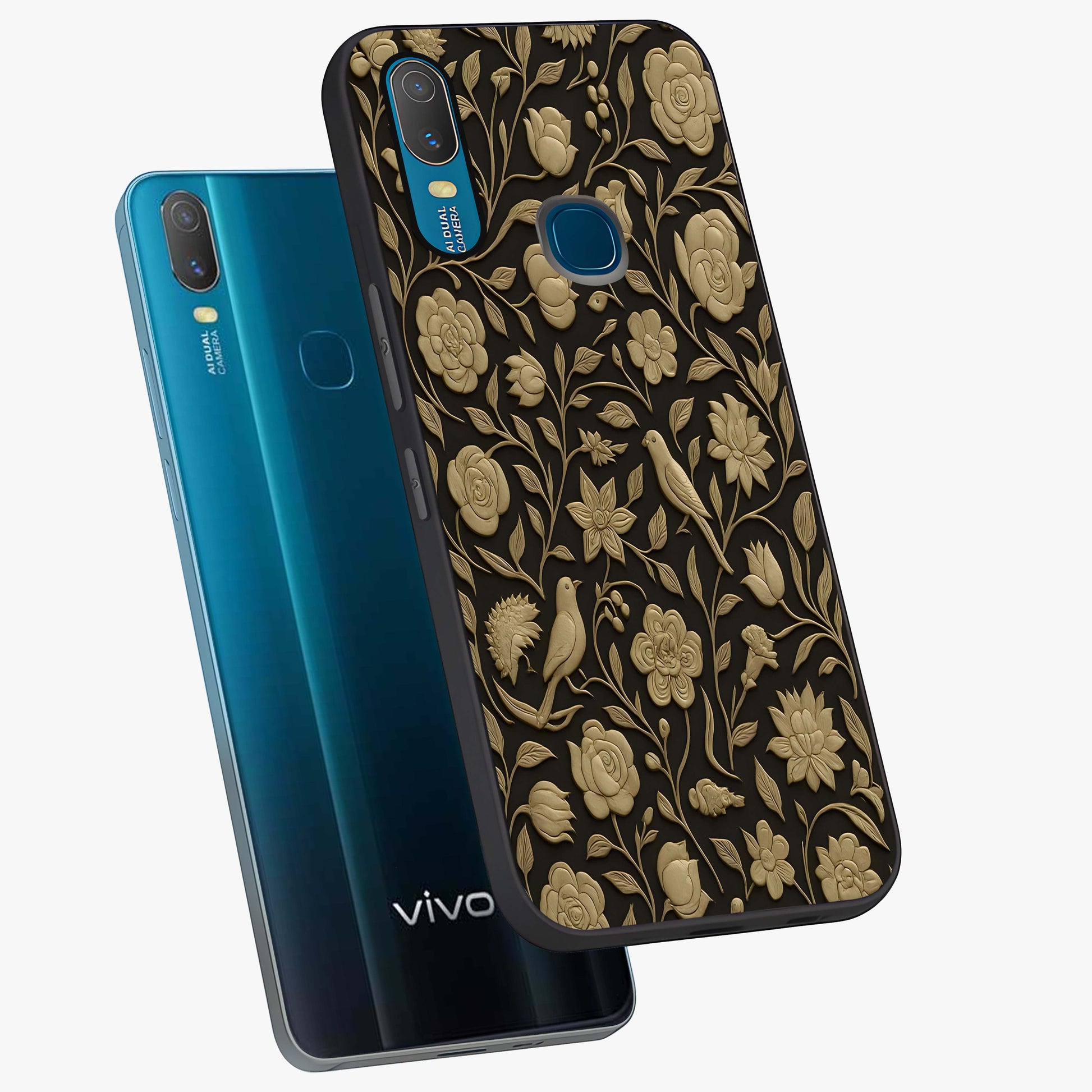Golden Evil Eye Mandala Glass Case displayed in angled mockup highlighting protective evil eye symbol with golden mandala design.