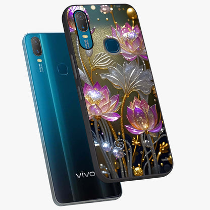 Golden Floral Majesty Glass Case displayed in angled mockup highlighting elegant flower design with royal golden aesthetic.