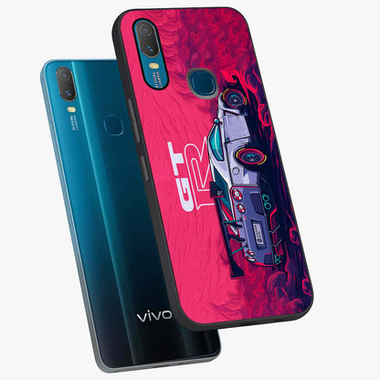 GT-R Car Pattern Glass Case displayed in angled mockup highlighting racing car graphic design with bold automotive aesthetic.