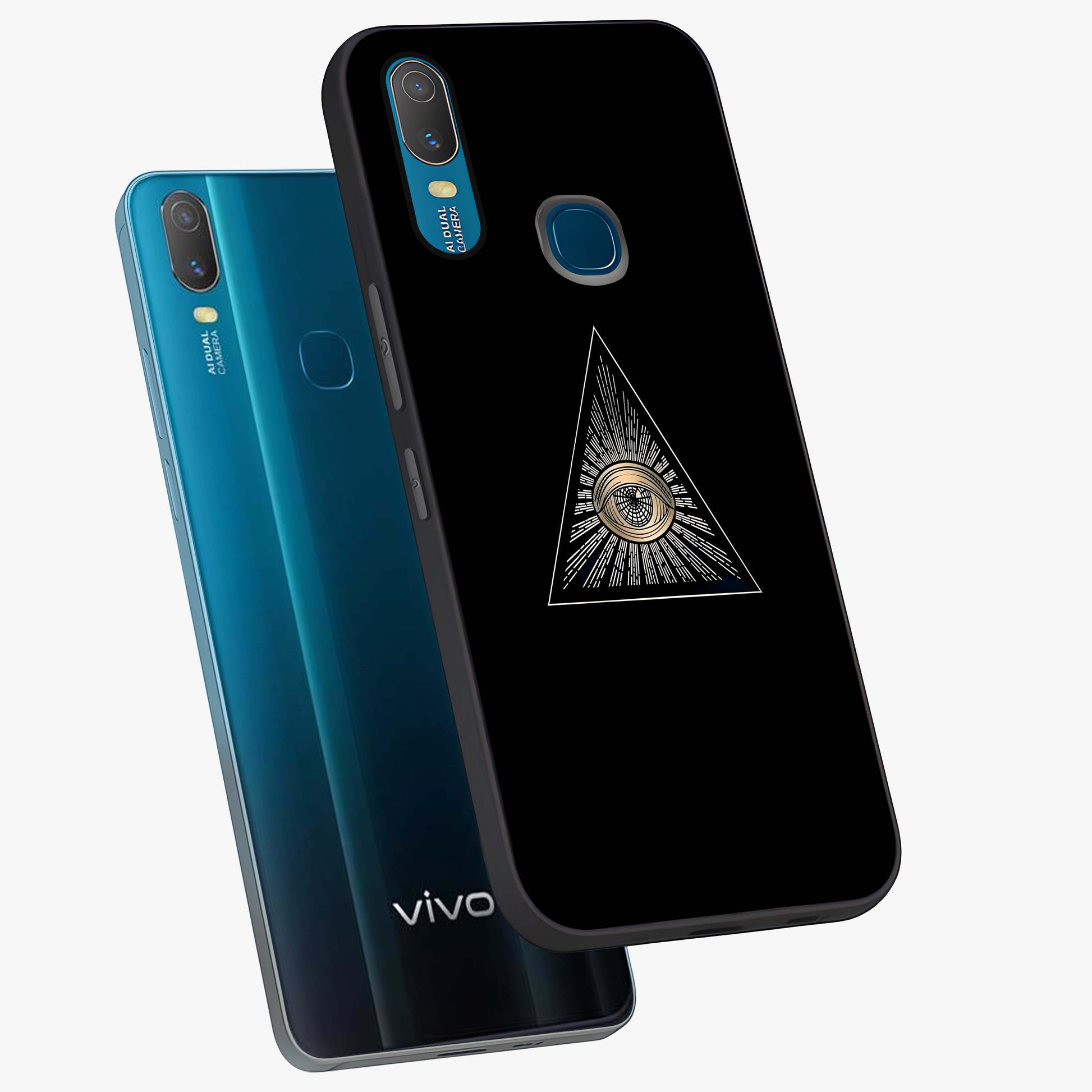 Illuminati Evil Glass Case displayed in angled mockup highlighting dark occult inspired design with bold aesthetic style.
