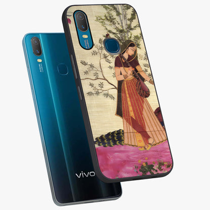 Lady With Veena Art Glass Case displayed in angled mockup highlighting graceful musical illustration with cultural artistic aesthetic.
