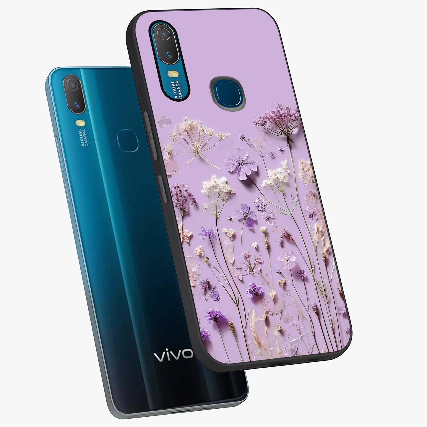 Lavender Blossom Dream Glass Case displayed in angled mockup highlighting dreamy lavender flower design with calming aesthetic style.