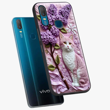 Lavender Cat Whimsy Glass Case displayed in angled mockup highlighting playful feline illustration with pastel lavender aesthetic.