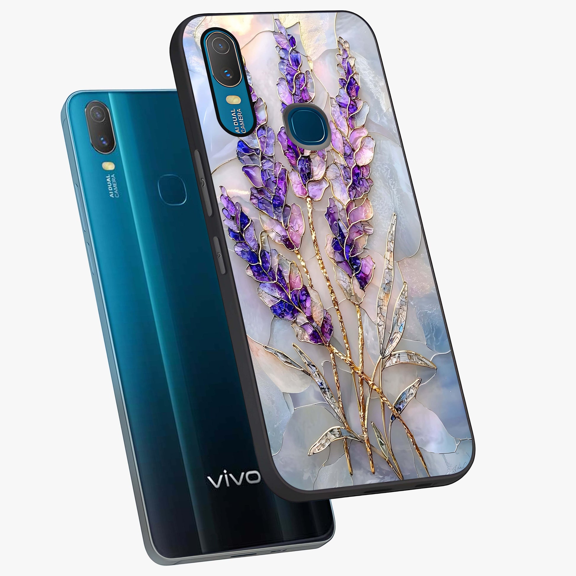 Lavender Dream Glow Glass Case displayed in angled mockup highlighting dreamy purple glow design with soft artistic style.