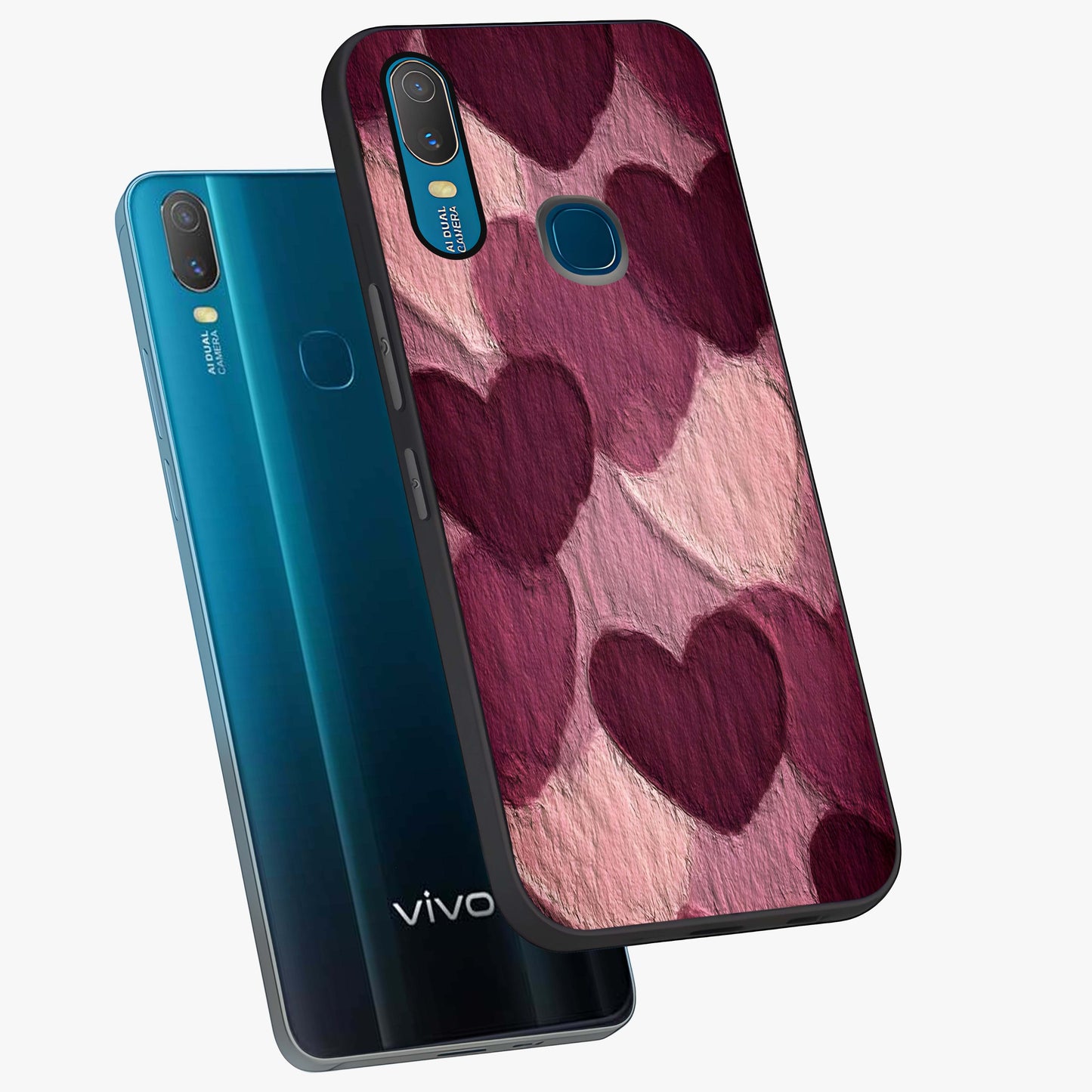 Layered Paper Hearts Glass Case displayed in angled mockup highlighting creative paper craft heart design with romantic aesthetic.