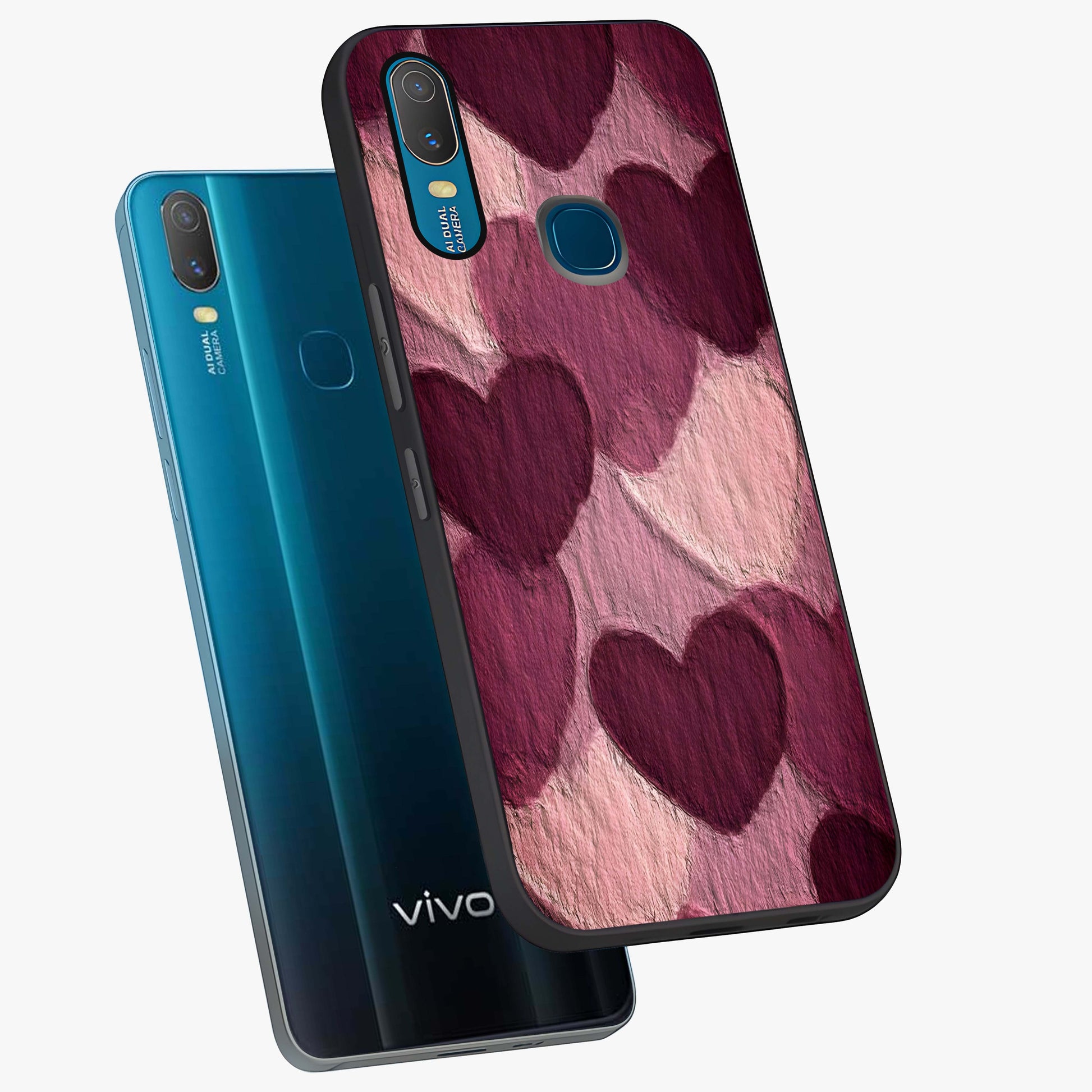 Layered Paper Hearts Glass Case displayed in angled mockup highlighting creative paper craft heart design with romantic aesthetic.
