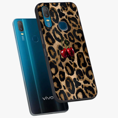 Leopard Wild Cherry Glass Case displayed in angled mockup highlighting bold animal print design with playful cherry aesthetic.