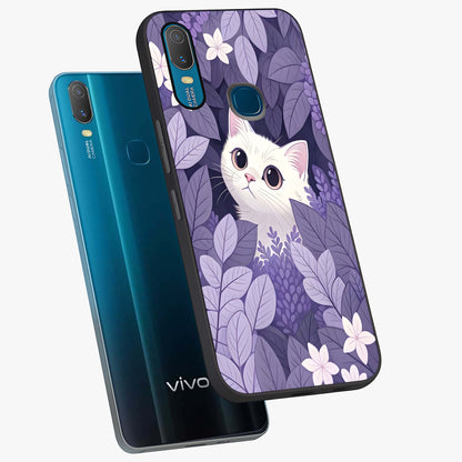 Lilac Hide Peek Cat Glass Case displayed in angled mockup highlighting playful feline illustration with lilac aesthetic design.