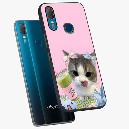 Love Matcha Cat Glass Case displayed in angled mockup highlighting playful feline illustration with cozy matcha aesthetic.