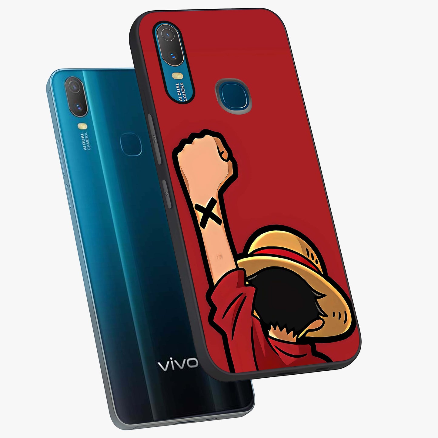 Luffy X Spirit Glass Case displayed in angled mockup highlighting powerful anime design with energetic action aesthetic.