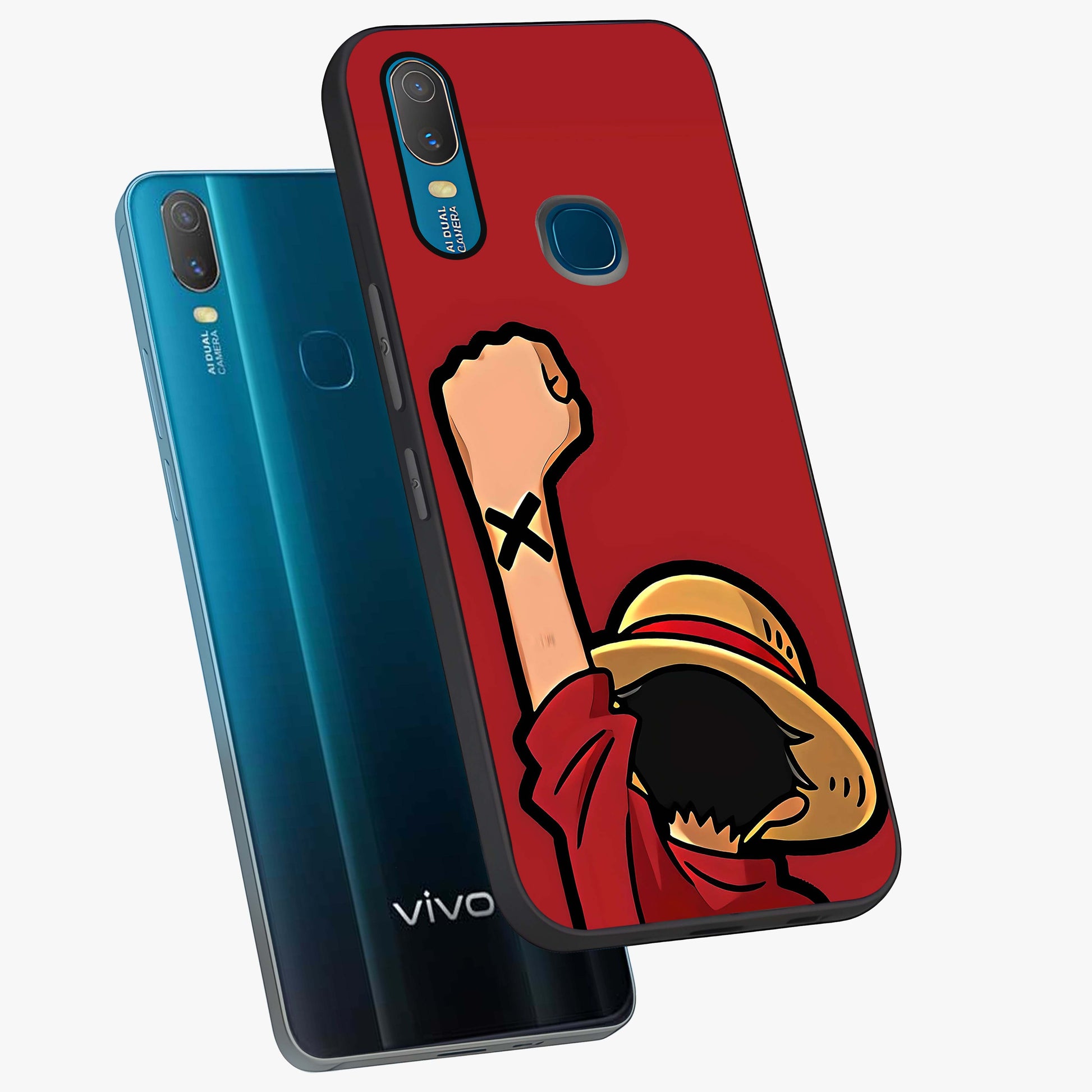 Luffy X Spirit Glass Case displayed in angled mockup highlighting powerful anime design with energetic action aesthetic.