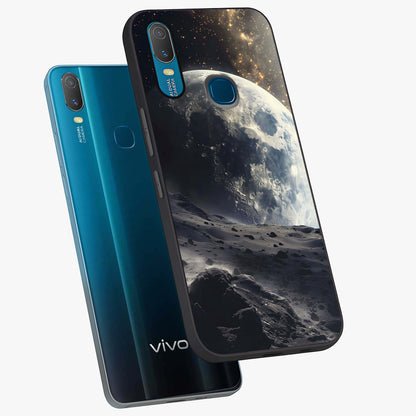 Lunar Horizon Glow Glass Case displayed in angled mockup highlighting celestial moon design with dreamy night aesthetic.