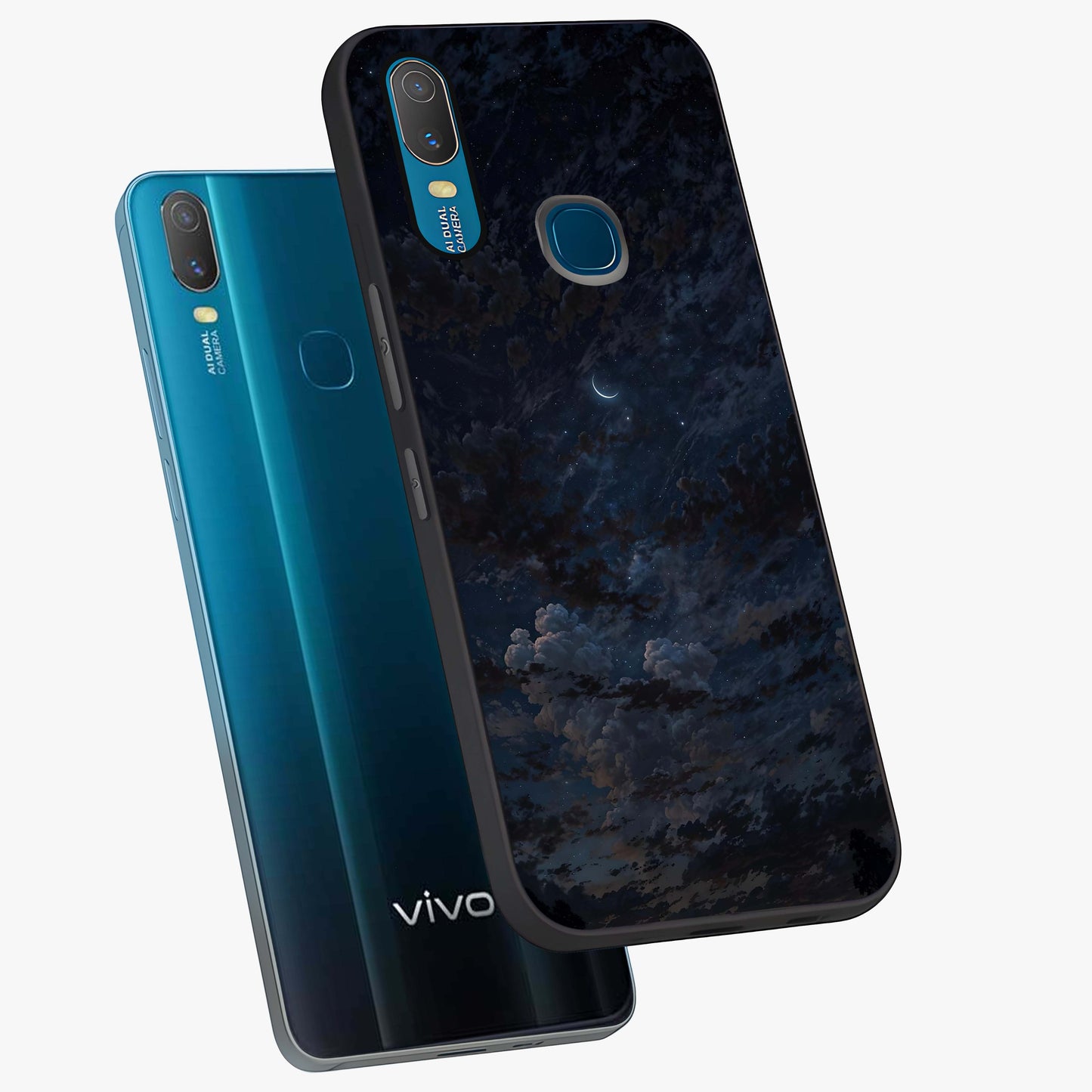 Lunar Veil Silence Glass Case displayed in angled mockup highlighting soft lunar design with peaceful celestial aesthetic.