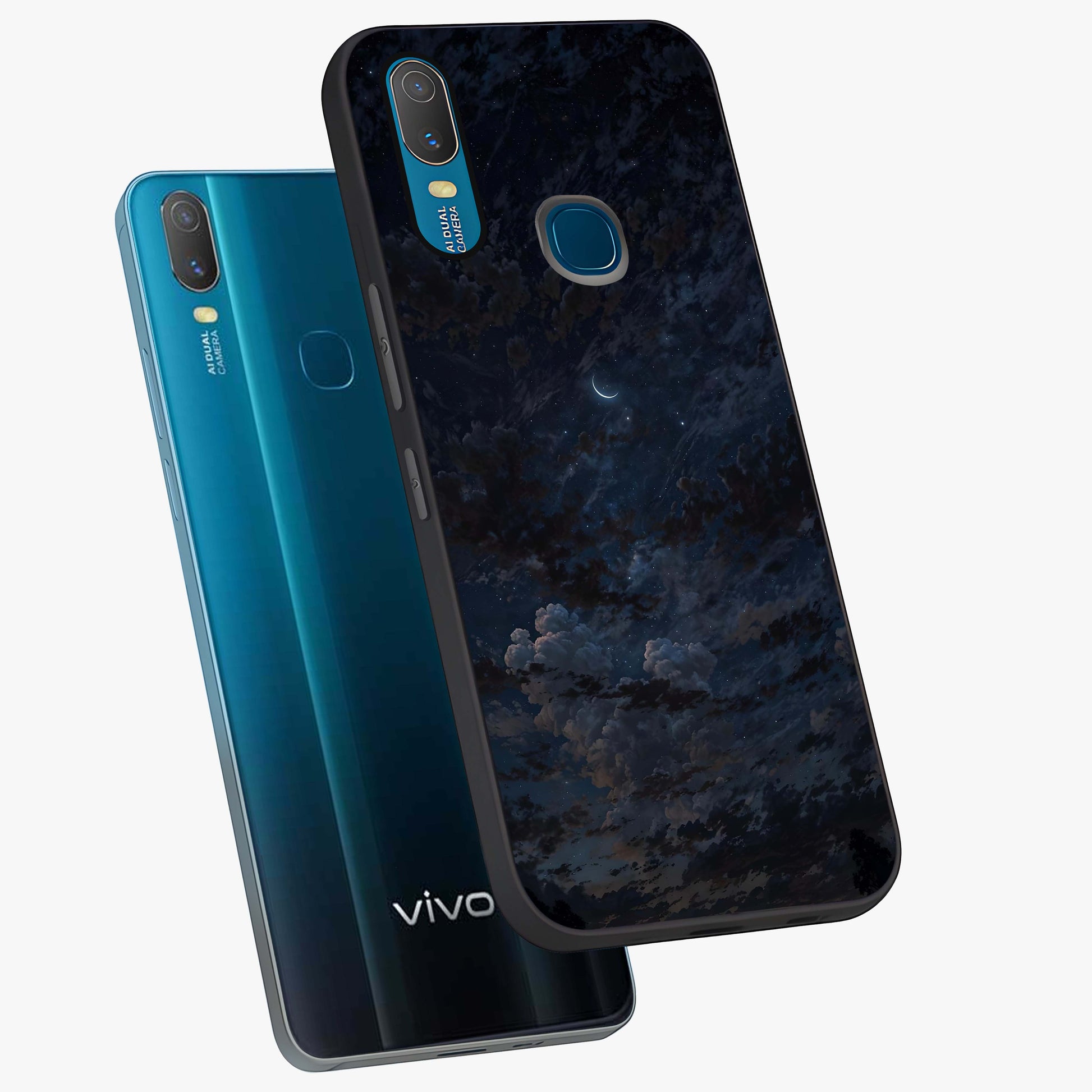 Lunar Veil Silence Glass Case displayed in angled mockup highlighting soft lunar design with peaceful celestial aesthetic.