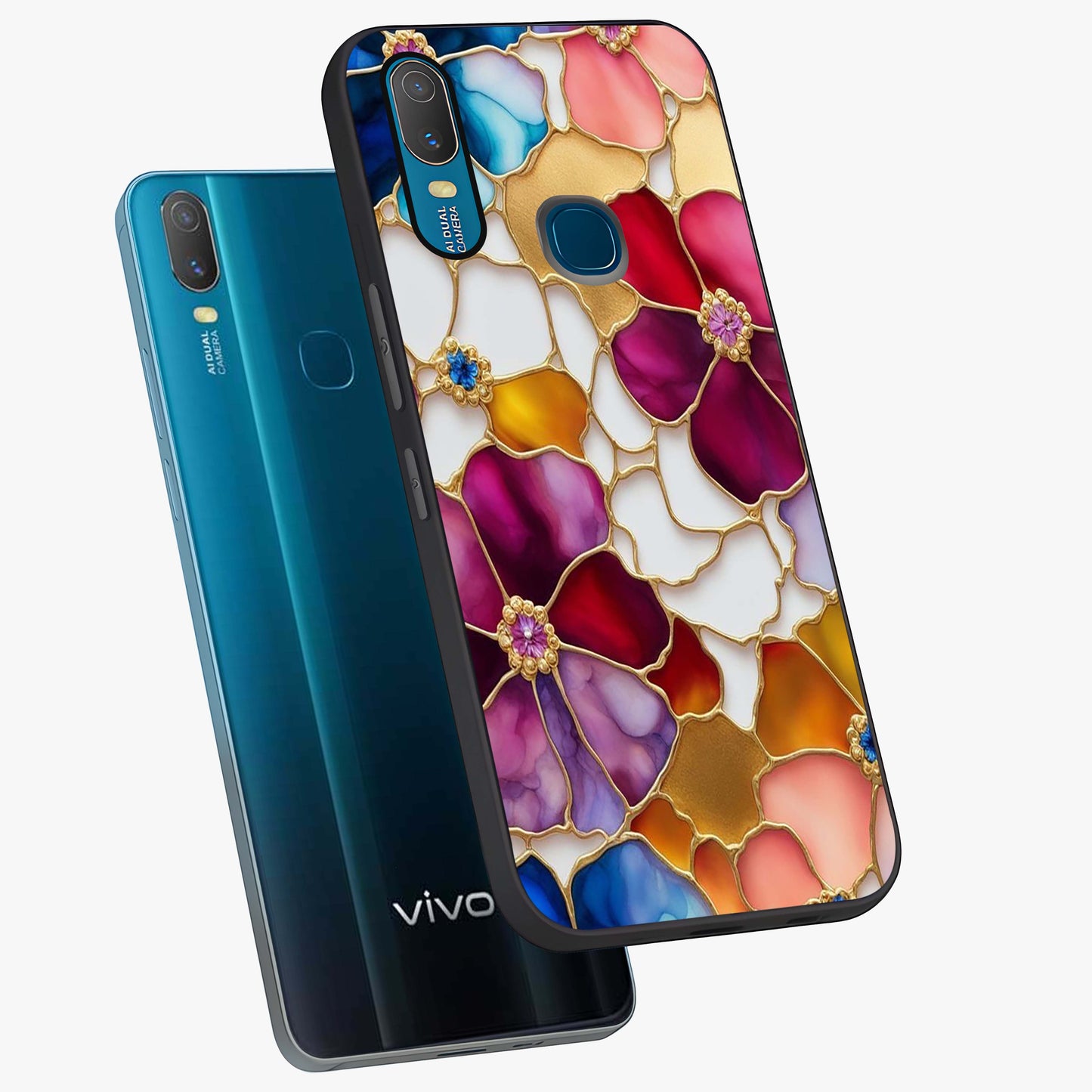 Marble Flower Pattern Glass Case displayed in angled mockup highlighting elegant marble floral design with modern aesthetic.