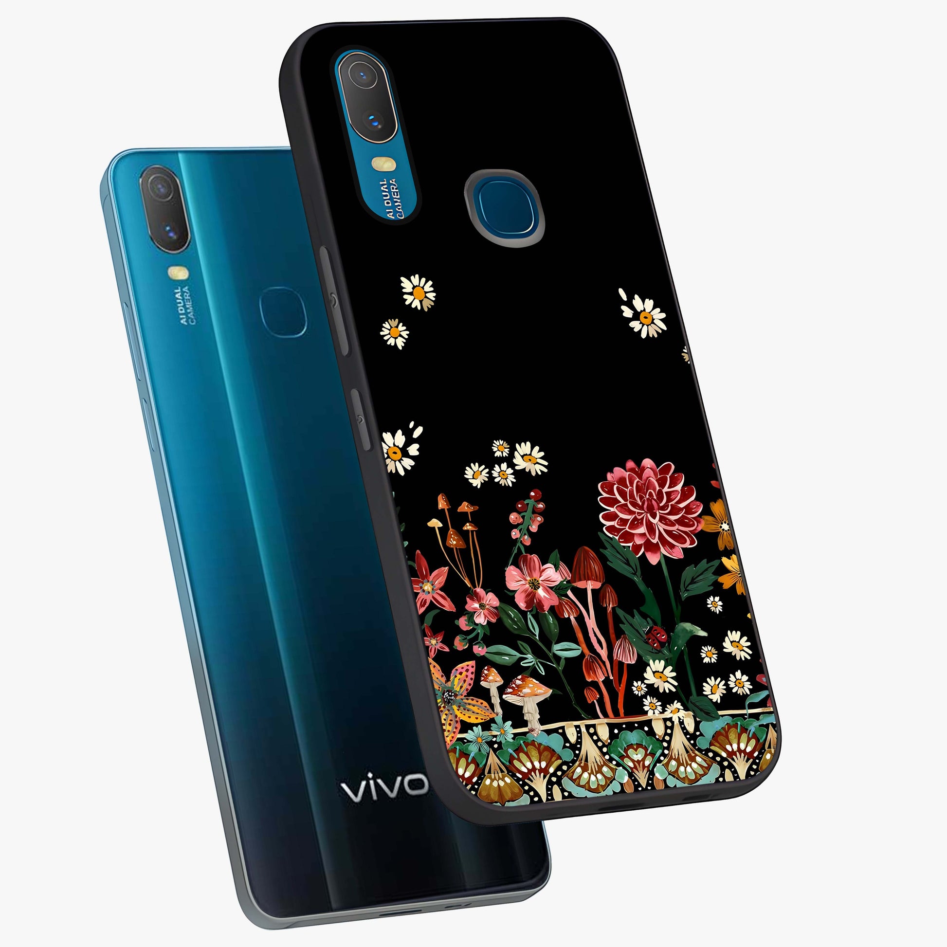 Midnight Bloom Pattern Glass Case displayed in angled mockup highlighting elegant flower design with midnight aesthetic style.