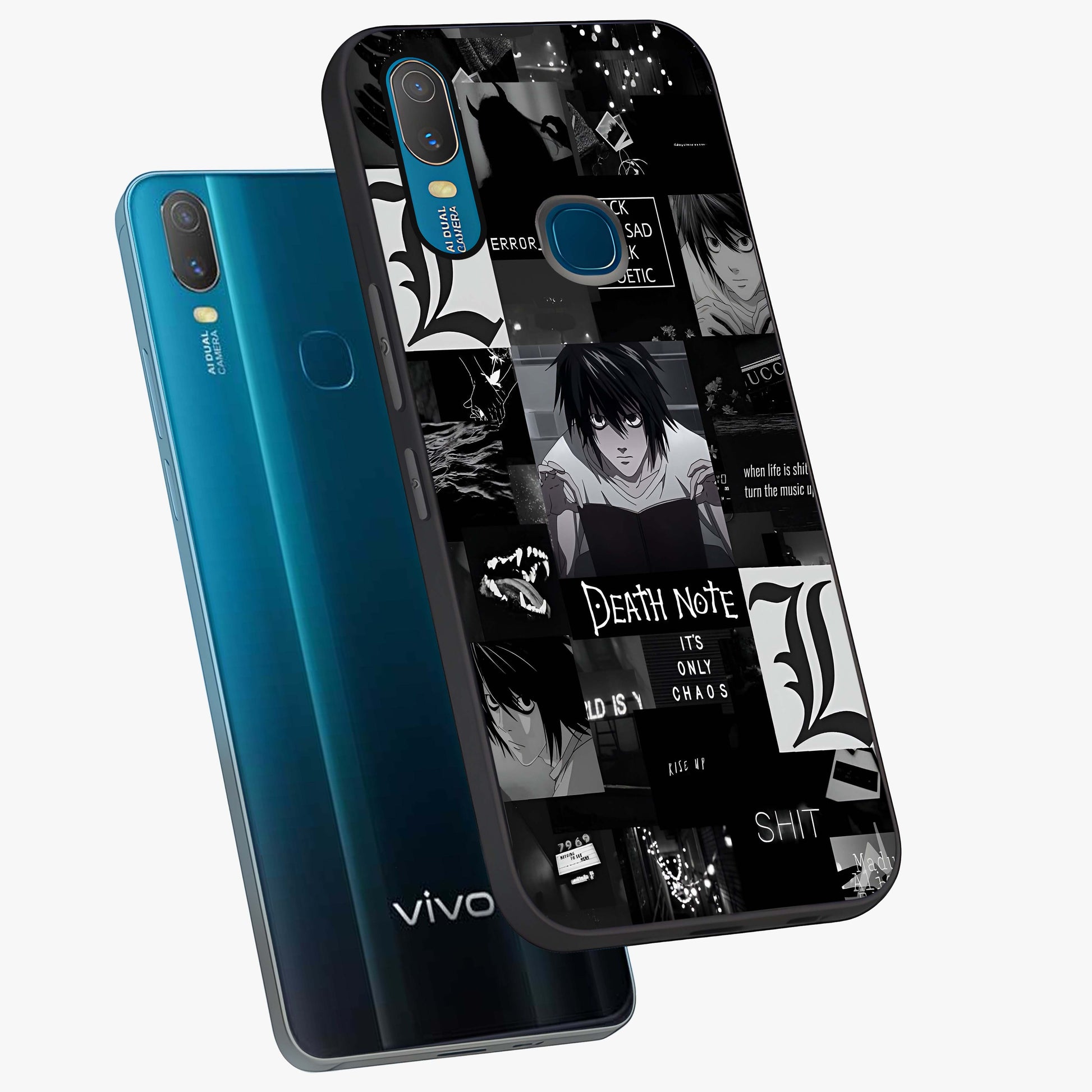 Midnight Chaos Mind Glass Case displayed in angled mockup highlighting chaotic artistic design with dramatic midnight aesthetic.
