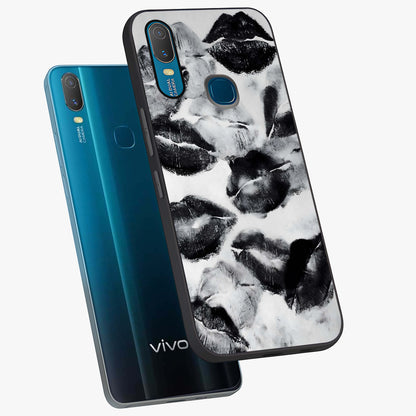 Midnight Kiss Marks Glass Case displayed in angled mockup highlighting playful romantic design with bold midnight aesthetic.