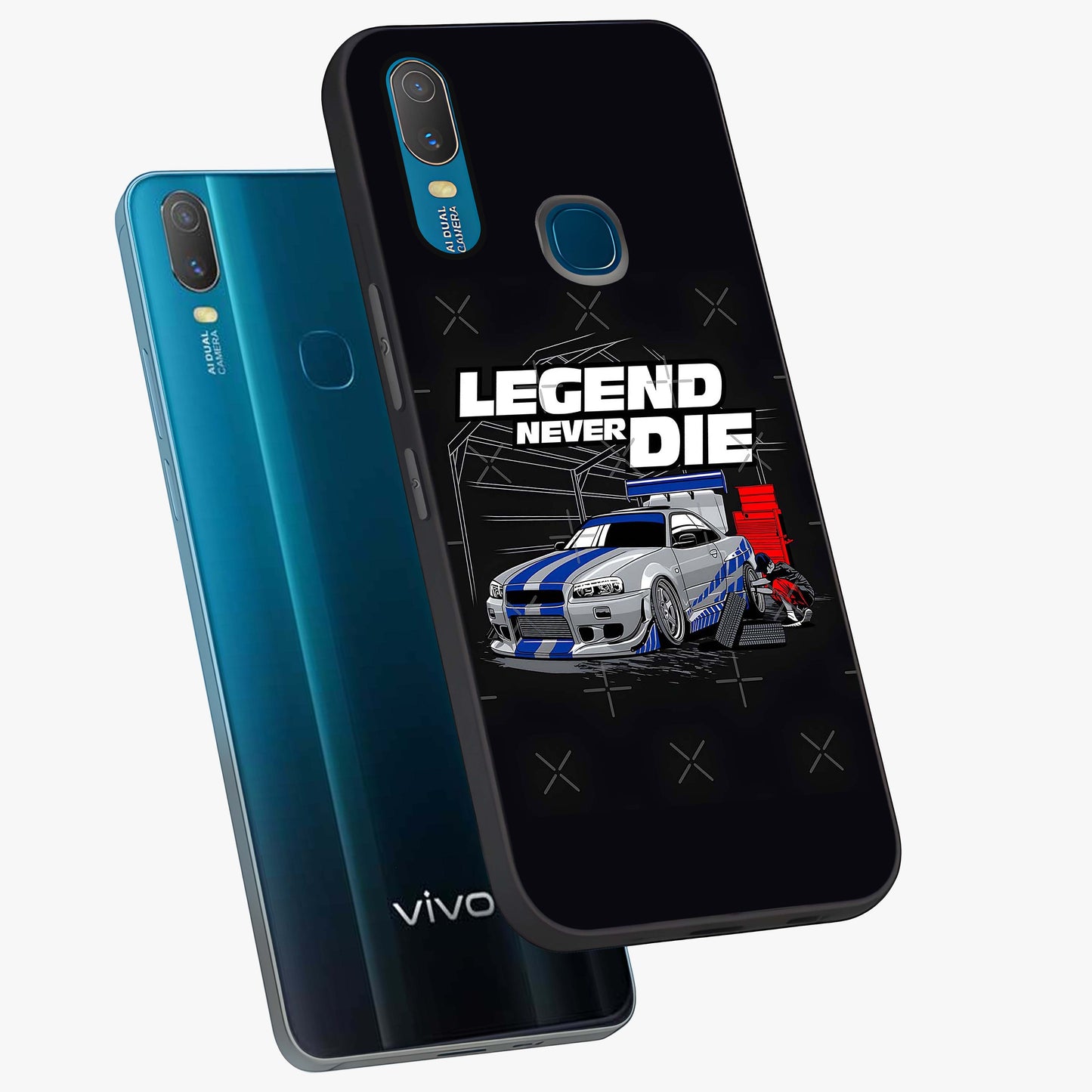 Midnight Racing Legacy Glass Case displayed in angled mockup highlighting dynamic automotive design with bold midnight aesthetic.