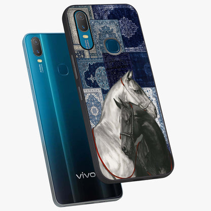 Midnight Stallion Blues Glass Case displayed in angled mockup highlighting powerful stallion illustration with deep midnight tones.