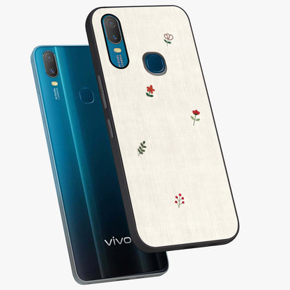 Minimalistic Blue With White Flower Pattern Glass Case displayed in angled mockup highlighting simple floral design with minimal aesthetic.