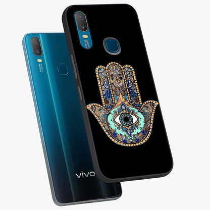 Mystic Hamsa Eye Glass Case displayed in angled mockup highlighting spiritual hamsa symbol with mystical aesthetic style.