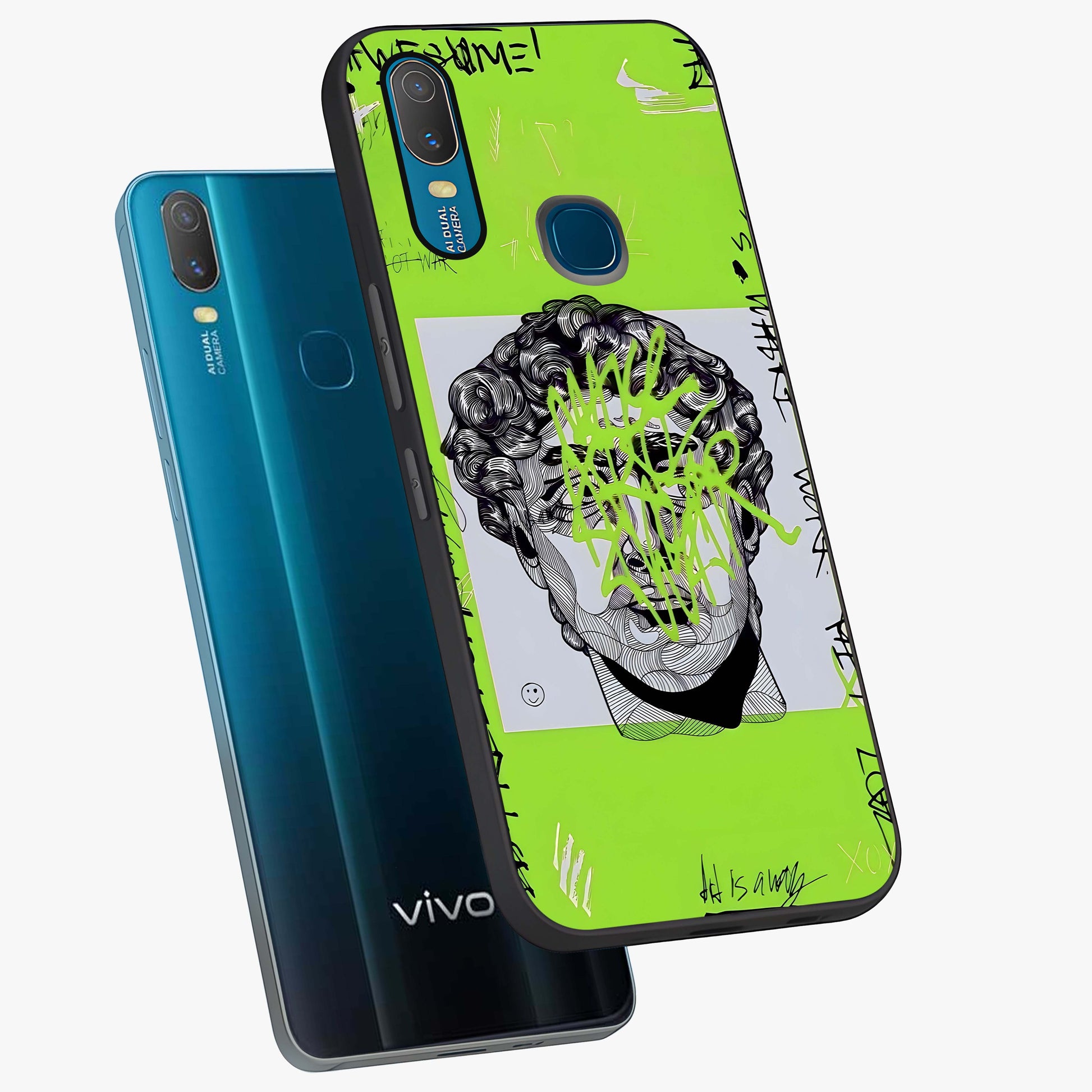 Neo Graffiti Rebellion Glass Case displayed in angled mockup highlighting urban street art design with rebellious aesthetic.