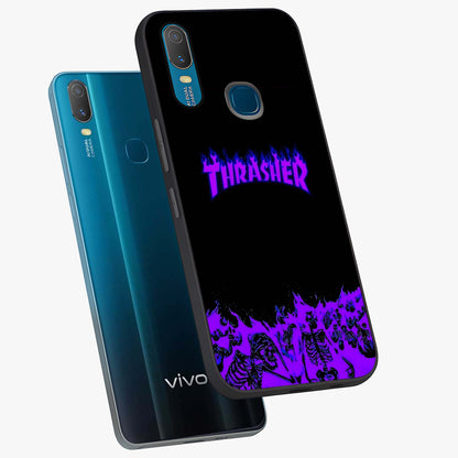 Neon Flame Riot Glass Case displayed in angled mockup highlighting glowing flame design with vibrant neon aesthetic.