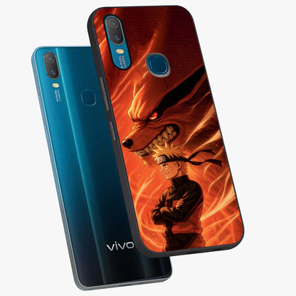 Nine Tails Legacy Glass Case displayed in angled mockup highlighting dynamic anime beast illustration with bold mystical aesthetic.