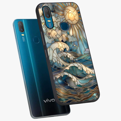 Oceanic Stained Printed Glass Case displayed in angled mockup highlighting colorful aquatic design with artistic aesthetic style.