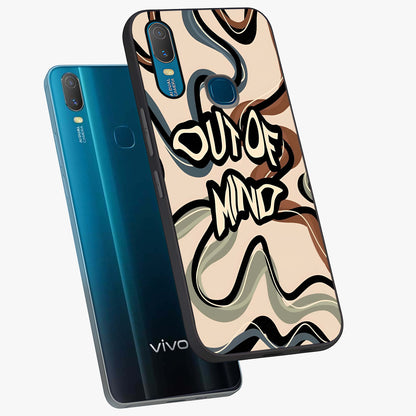 Out Of Mind Glass Case displayed in angled mockup highlighting bold statement design with modern artistic aesthetic.