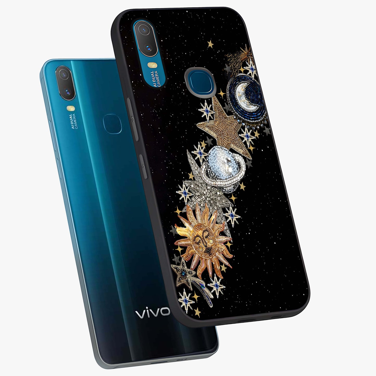 Pearls Universe Object Glass Case displayed in angled mockup highlighting celestial pearl design with dreamy aesthetic.