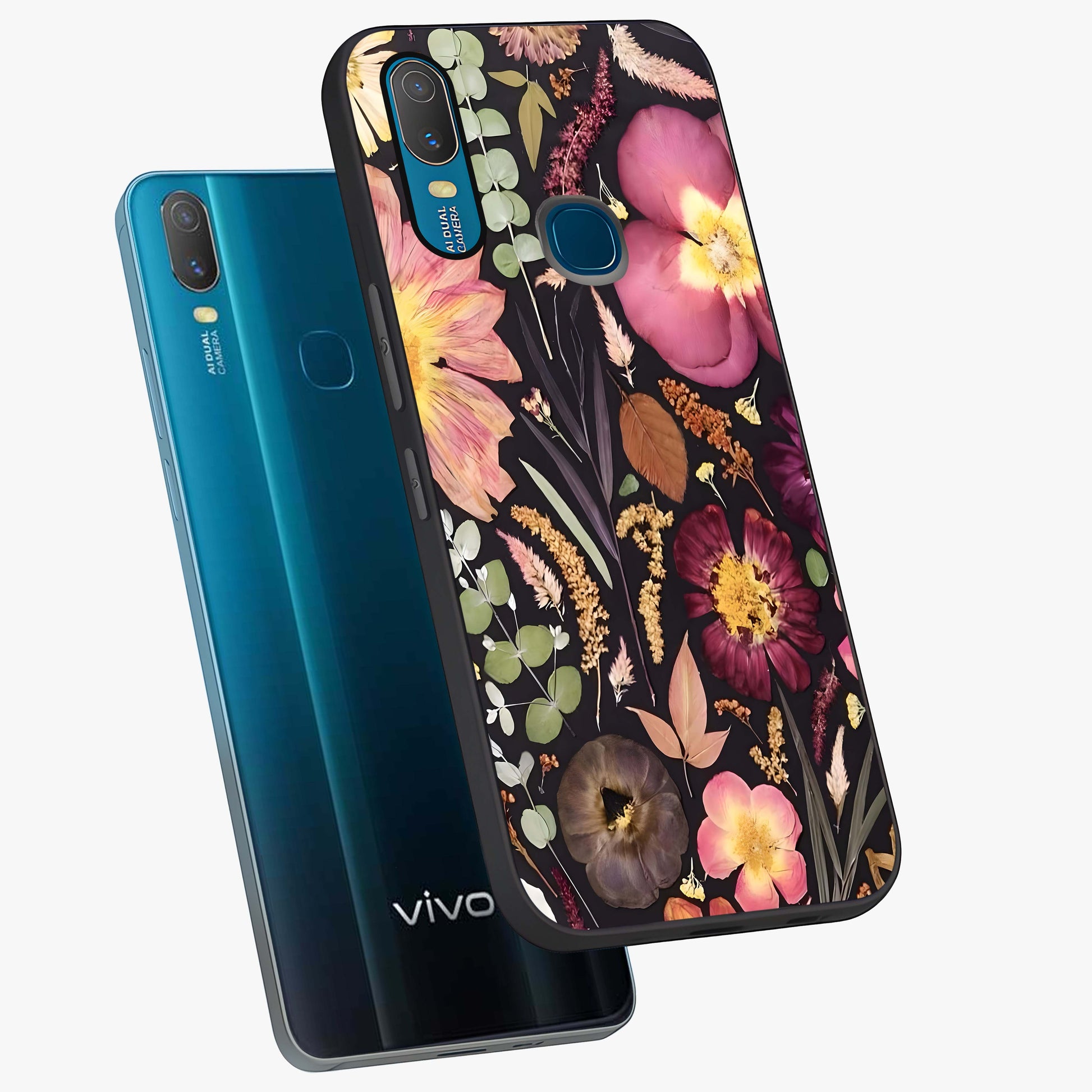 Petal Dream Tapestry Glass Case displayed in angled mockup highlighting decorative petal pattern with elegant botanical aesthetic.