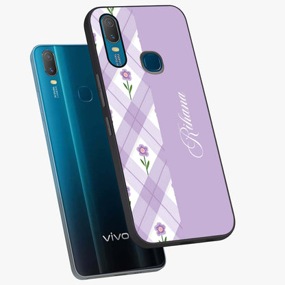 Purple Diamond Floral Glass Case displayed in angled mockup highlighting elegant purple flower design with decorative pattern.