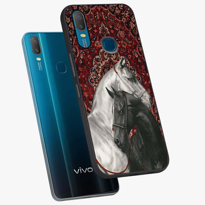 Regal Stallion Tapestry Glass Case displayed in angled mockup highlighting royal stallion design with decorative heritage aesthetic.