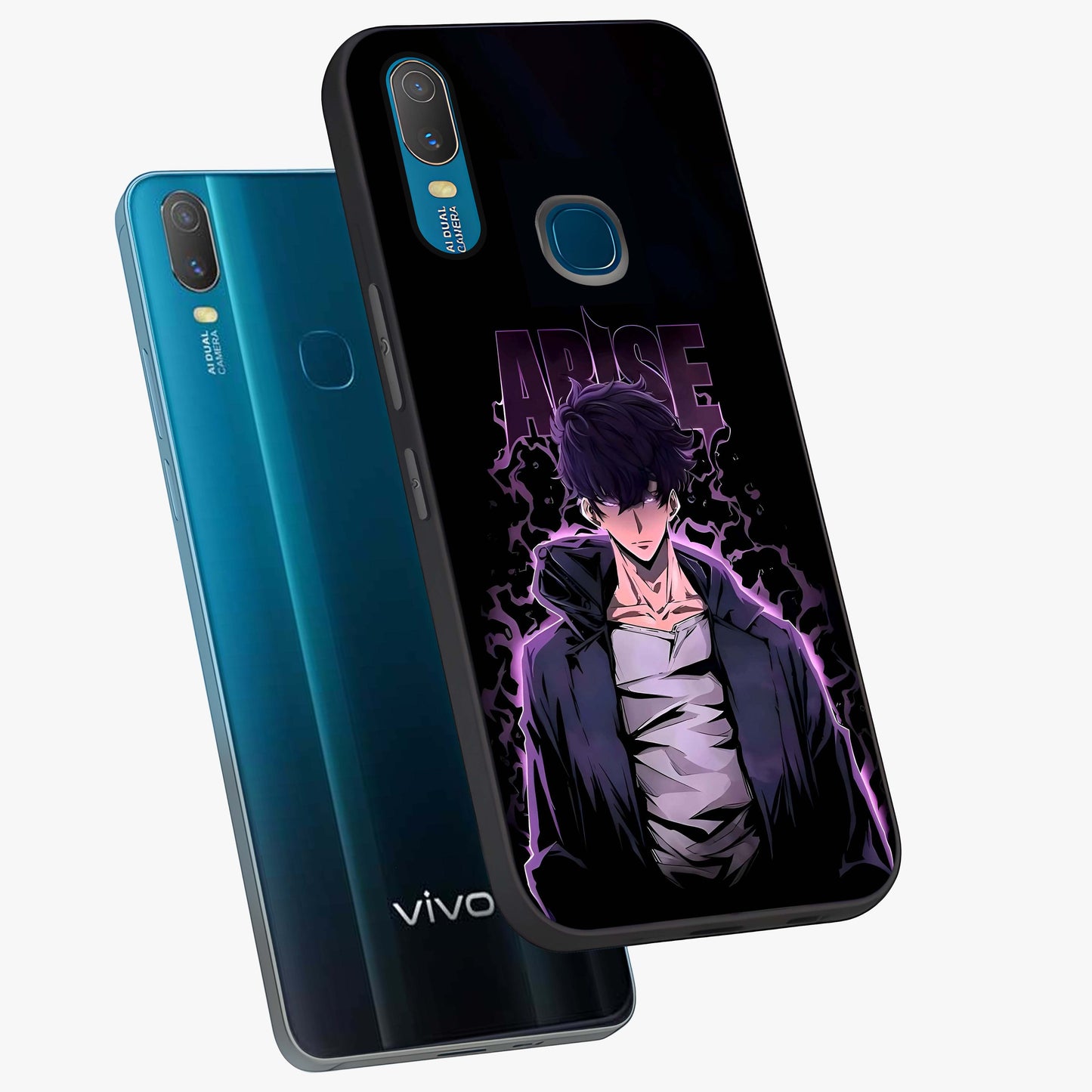Shadow Monarch Awakening Glass Case displayed in angled mockup highlighting dramatic shadow warrior design with fantasy aesthetic.