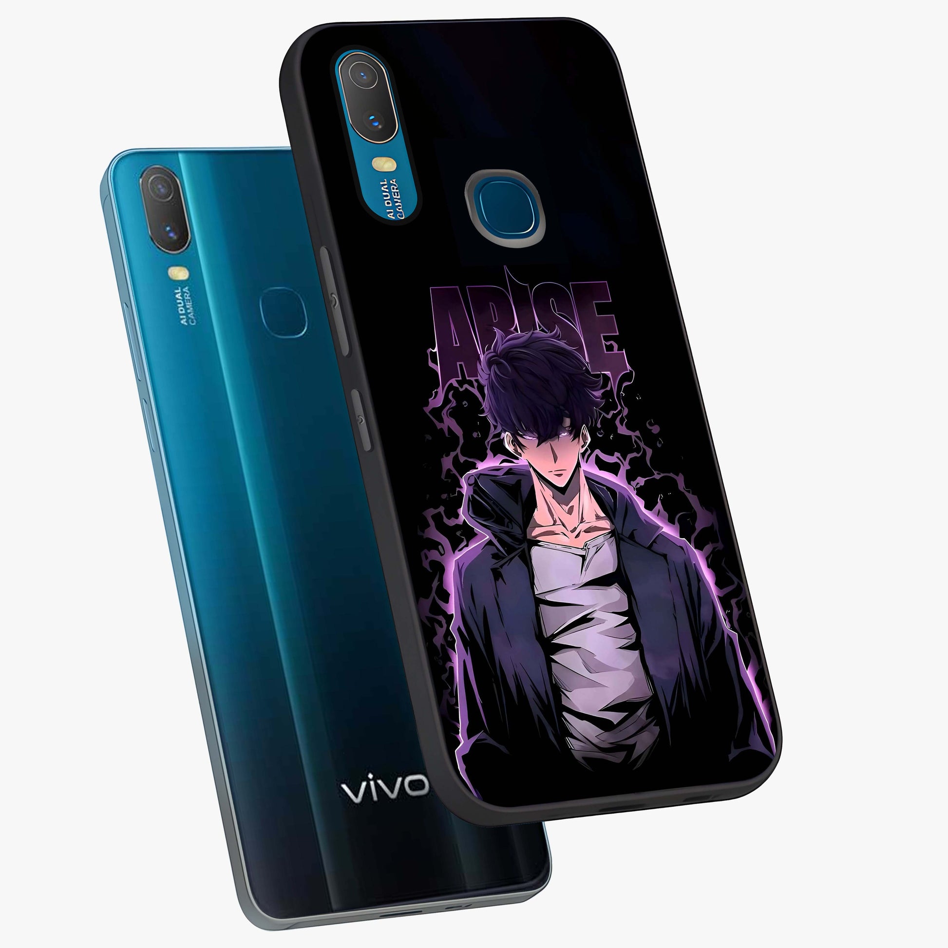 Shadow Monarch Awakening Glass Case displayed in angled mockup highlighting dramatic shadow warrior design with fantasy aesthetic.