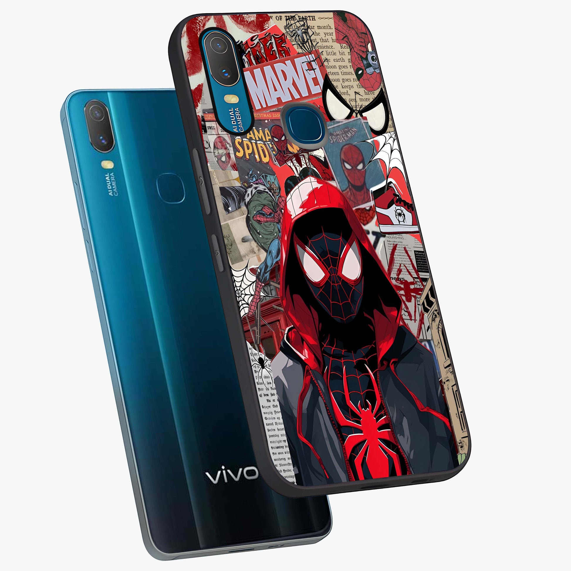 Spider Collage Street Glass Case displayed in angled mockup highlighting dynamic street style collage design with comic aesthetic.
