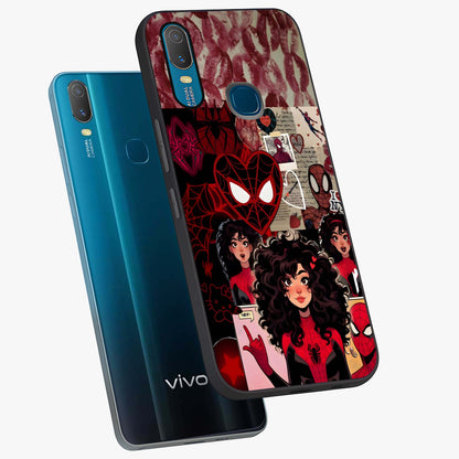 Spider Love Story Glass Case displayed in angled mockup highlighting expressive comic inspired design with playful aesthetic.