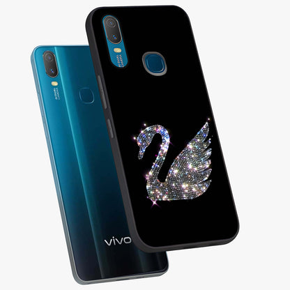 Starlit Swan Grace Glass Case displayed in angled mockup highlighting elegant swan illustration with dreamy celestial aesthetic.