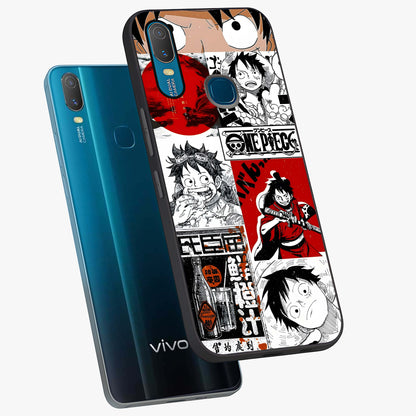 Strawhat Chaos Panels Glass Case displayed in angled mockup highlighting vibrant anime collage design with action aesthetic.
