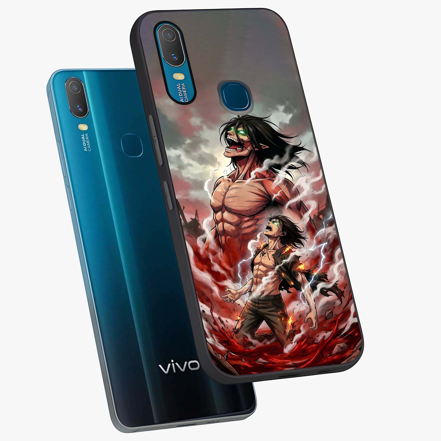 Titan Awakening Fury Glass Case displayed in angled mockup highlighting dramatic giant warrior design with bold anime aesthetic.