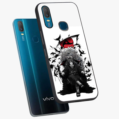 Uchiha Shadow Throne Glass Case displayed in angled mockup highlighting glowing aquatic design with celestial aesthetic.